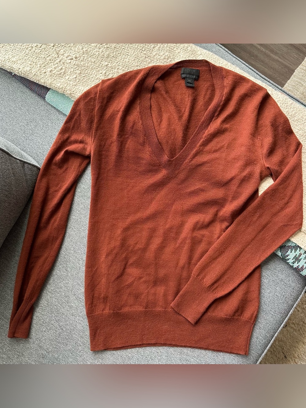J. Crew Italian Cashmere V-Neck Sweater in Rust Brown Size XS